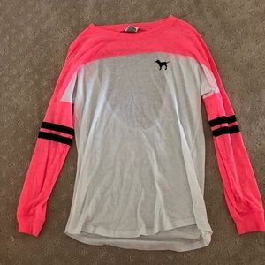 PINK white and pink backless campus tee